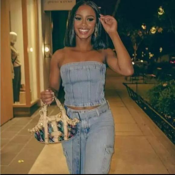 Zara Blue Denim Strapless NWOT Size Small - Picture 8 of 13